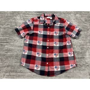 Collections Etc Shirt Women Large American Flag Heart Button Up Short‎ Sleeve